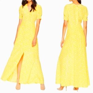 JUICY COUTURE Black Label Vintage 100% SILK Yellow Floral Maxi Dress Size 8